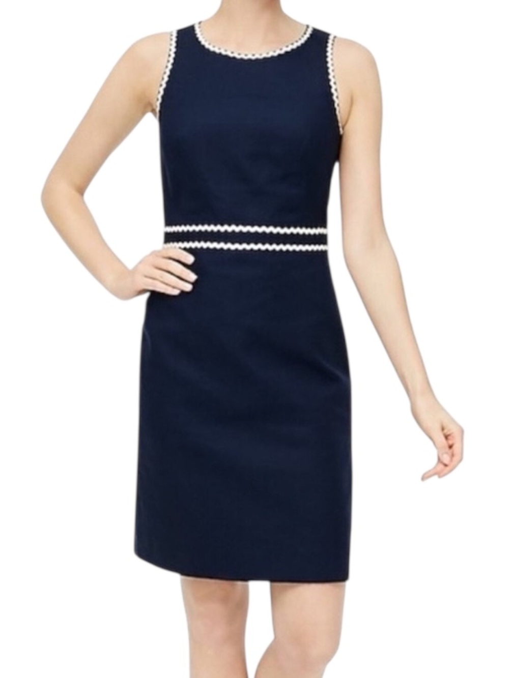 J Crew Factory Suiting Dress - Navy Blue with White Rickrack Trim Size 2